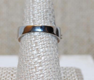 Size 8 Deep Red Emerald Cut Center Stone Ring and Red Accents Stone on a .925 Silver Band (7.0g)