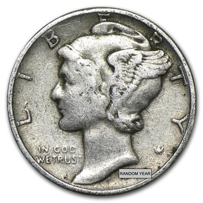 $10 FV 90% Silver Mercury Dimes