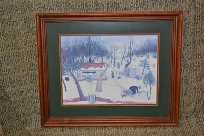 Queenie Stovall Framed & Matted Print Folk Art ‘Cabin on Triple Oaks Farm’ 1955