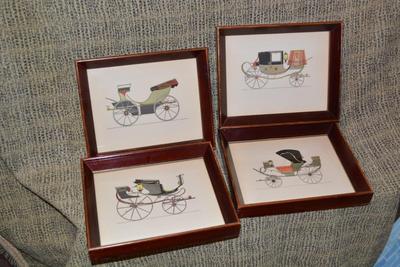 Set of 4 Vintage French Carriage Framed Art Prints 10.25”x8.25”