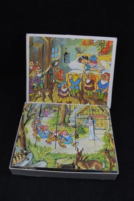 Vintage Snow White Cube Puzzle w/ Lithographs 7.75”x6.5”x1.5”
