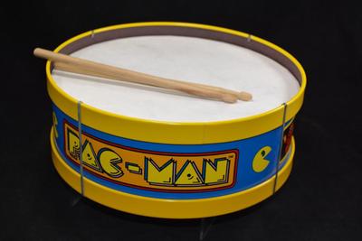 Vintage 1982 OHIO ART Toy Pac-Man Drum w/ Sticks 11”x11”x4.25”