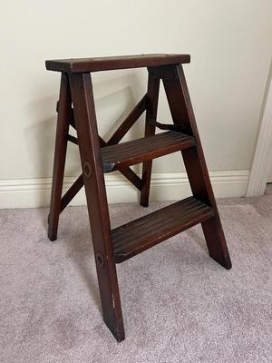 Vintage 2 Step With Treads Natural Wood Folding Step Stool