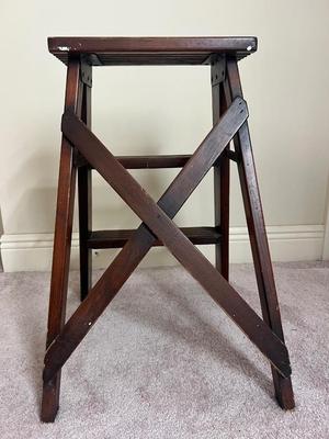 Vintage 2 Step With Treads Natural Wood Folding Step Stool
