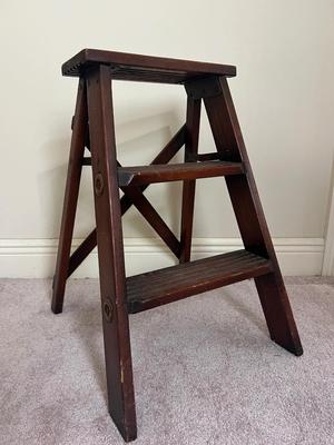 Vintage 2 Step With Treads Natural Wood Folding Step Stool