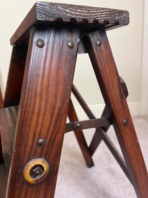 Vintage 2 Step With Treads Natural Wood Folding Step Stool