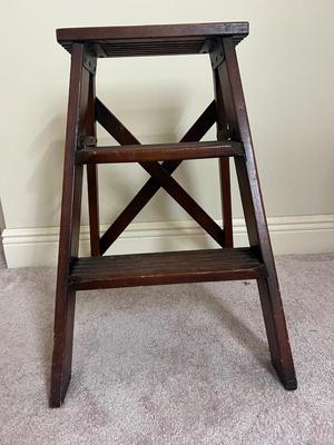 Vintage 2 Step With Treads Natural Wood Folding Step Stool