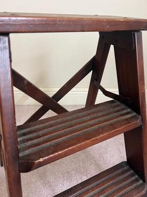 Vintage 2 Step With Treads Natural Wood Folding Step Stool