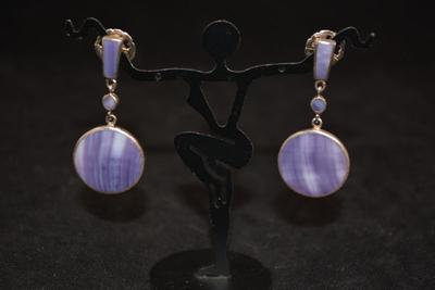 925 Sterling & Blue Lacy Agate Drop Earrings 11.1g