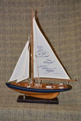 Model Single Mast Sailing Vessel, Isaiah 40:31, 21.5”x17”
