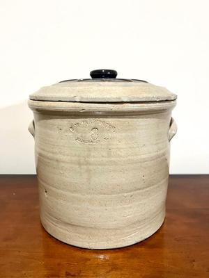 1800s E. W. FARRINGTON #3 Stone Ware Crock With Lid