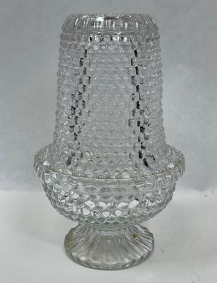 Vtg MCM Hobnail Fairy Lamp Clear Glass Candle Holder