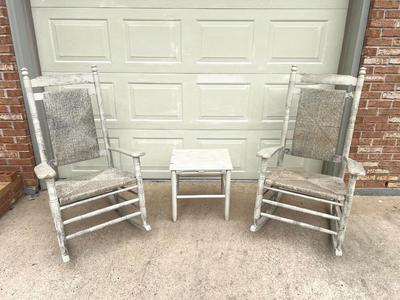 Pair of Wooden Rockers and Table