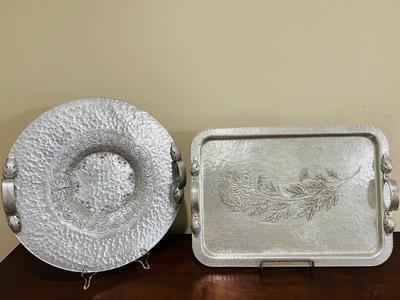 Vintage Continental Hand Wrought Hammered Aluminum serving # 574 and 582