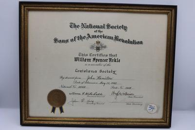 Framed & Unframed Sons of the American Revolution Certificate