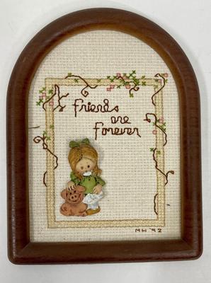 “Friends are Forever” vintage Cross-stitch saying and 3D girl - framed