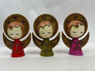 3 Vintage Papier Mache Angel Figurine Ornaments Japan