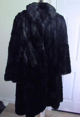 Vintage Longer Length Dark Black Fur Coat, Possible Rabbit Fur