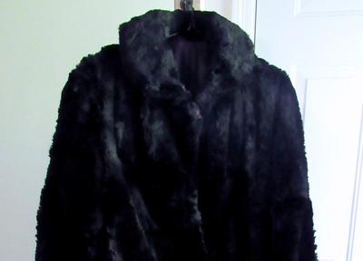 Vintage Longer Length Dark Black Fur Coat, Possible Rabbit Fur