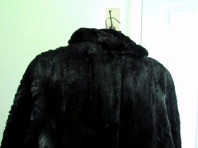 Vintage Longer Length Dark Black Fur Coat, Possible Rabbit Fur