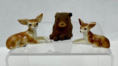3 Miniature Animal Figurines - 2 deer and 1 bear