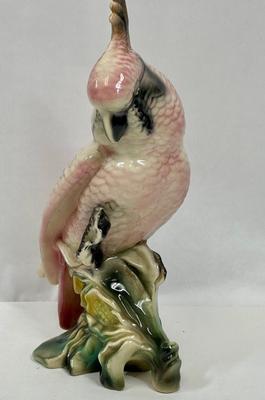 Large Vintage Porcelain Statue figurine Pink Cockatoo Parrot Bird