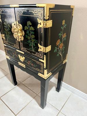 Black Lacquered Hand Painted Chest