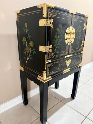 Black Lacquered Hand Painted Chest