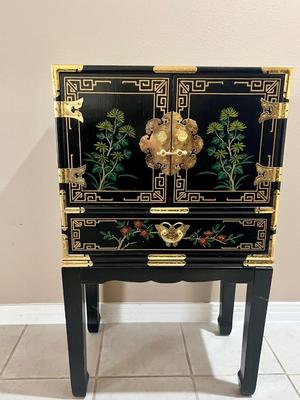 Black Lacquered Hand Painted Chest