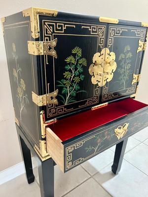 Black Lacquered Hand Painted Chest