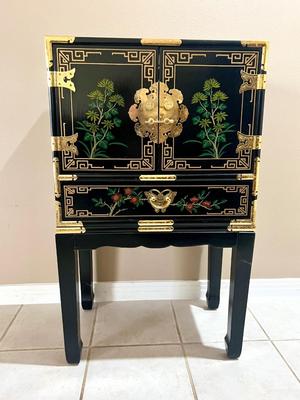 Black Lacquered Hand Painted Chest