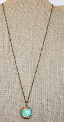 Double Sided World Globe PENDANT (1" Circumference) on a Brass-Styled Necklace Chain 20" L