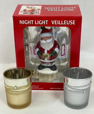 Christmas Misc Lot - two-sided nightlight and 2 votive candle holders