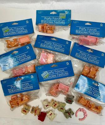 Cake Toppers Party Favors - Baby Wagons Buggies, flocked bears, baby bracelet