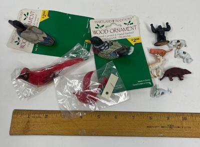 Lot of Miniature Animal Figures - Duck Ornaments, Feather Birds, Plastic Animals