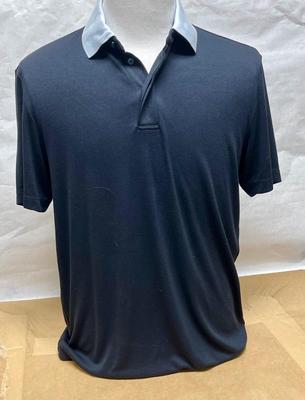 Near New Theory Polo Shirt Navy Blue with Light Blue Collar size L