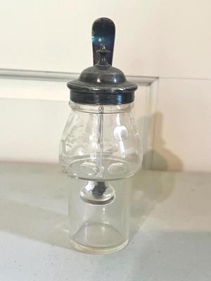 ANTIQUE SILVER PLATE VICTORIAN CONDIMENT CADDY ETCHED GLASS CRUETS SET