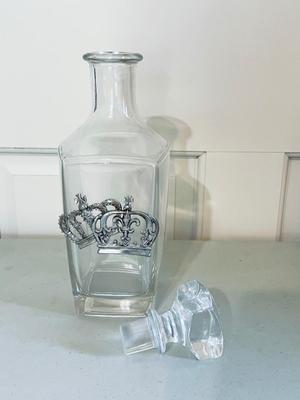 King & Queen Crown Glass Decanter & 2 Tumbler -