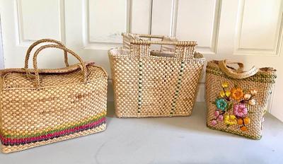 Three Vintage Large Raffia & Woven Bags