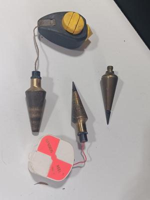 Three Solid brass surveyor Plum bob weight vintage pendulum for transit with Gammon reels