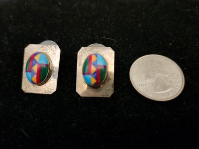 Zuni Multi Gemstone Inlay Earrings