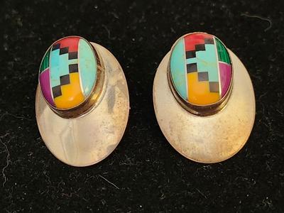 Zuni Sterling Inlaid Gemstone Earrings