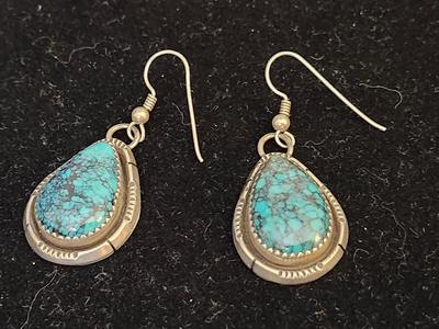 Turquoise Drop Earrings - Signed P.M.