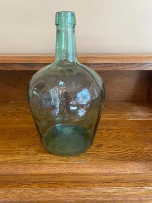 Antique Spanish Viresa green glass Demijohn bottle