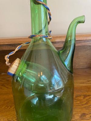 Vintage Italian green glass wine carafe