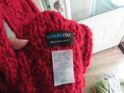 Women's Long Winter Red Neck Scarf and Mittens Set
