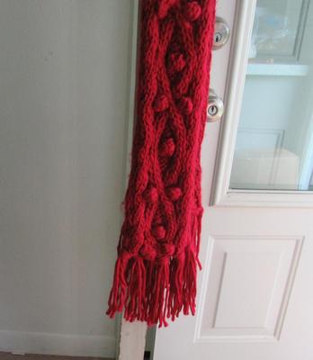 Women's Long Winter Red Neck Scarf and Mittens Set