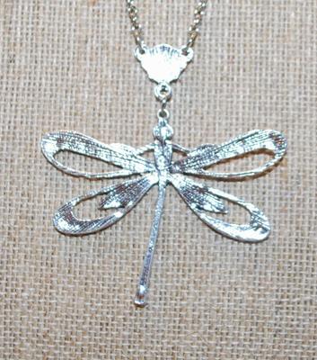 All Silver Tone Dragonfly PENDANT (2¼" x 2") on a Silver Tone Necklace Chain 17" L