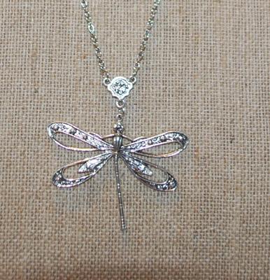 All Silver Tone Dragonfly PENDANT (2¼" x 2") on a Silver Tone Necklace Chain 17" L