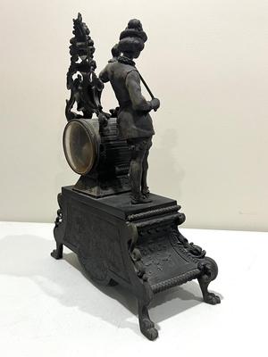 ANTIQUE Late 19th Century French Patinated Bronze figural Mantle Clock